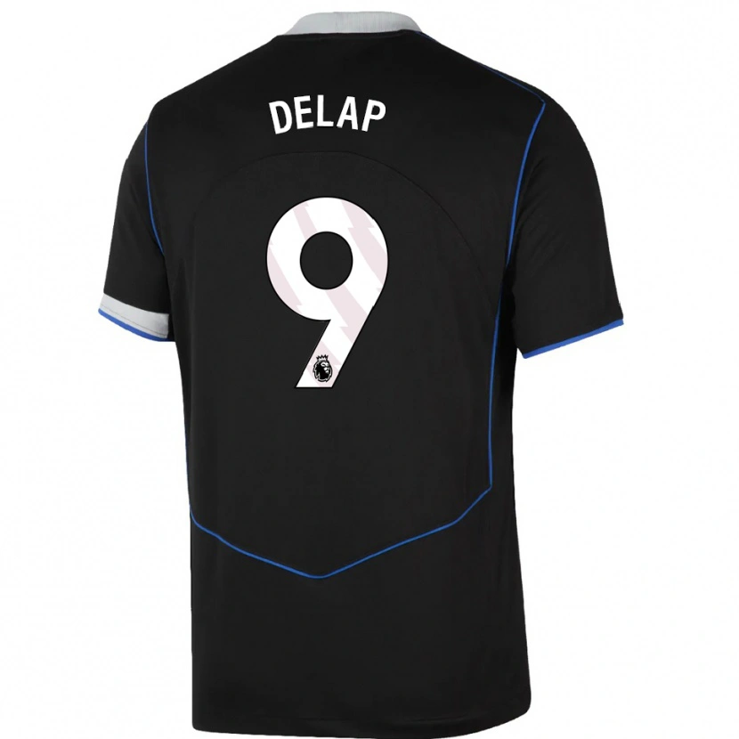 Danxen Hombre Camiseta Liam Delap #9 Negro Azul Plata Equipación Tercera 2025/26 La Camisa