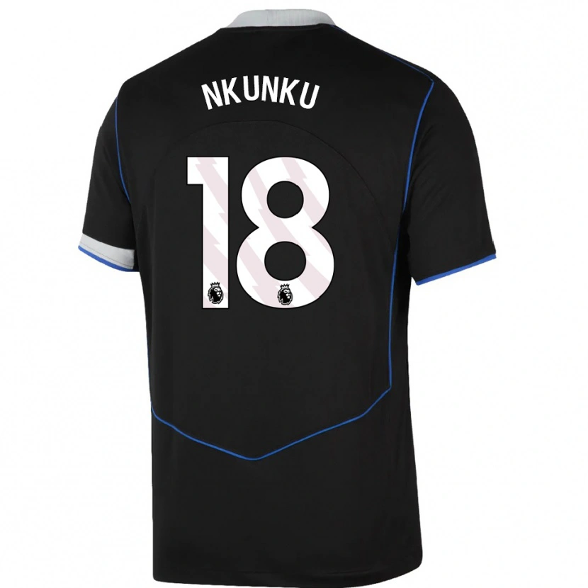 Danxen Hombre Camiseta Christopher Nkunku #18 Negro Azul Plata Equipación Tercera 2025/26 La Camisa