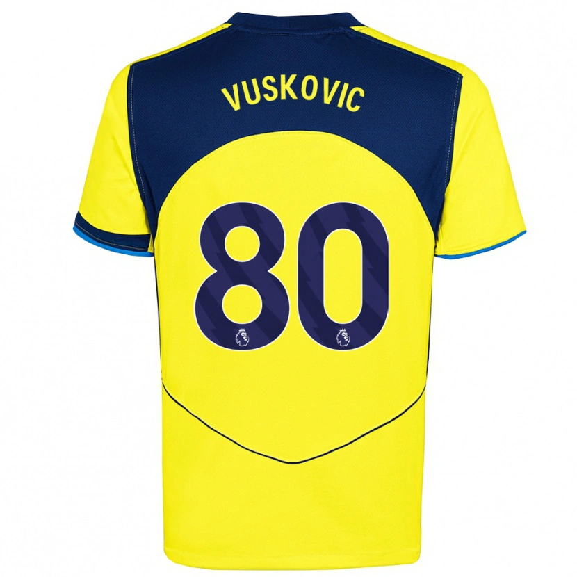 Danxen Hombre Camiseta Luka Vuskovic #80 Amarillo Marino Equipación Tercera 2025/26 La Camisa
