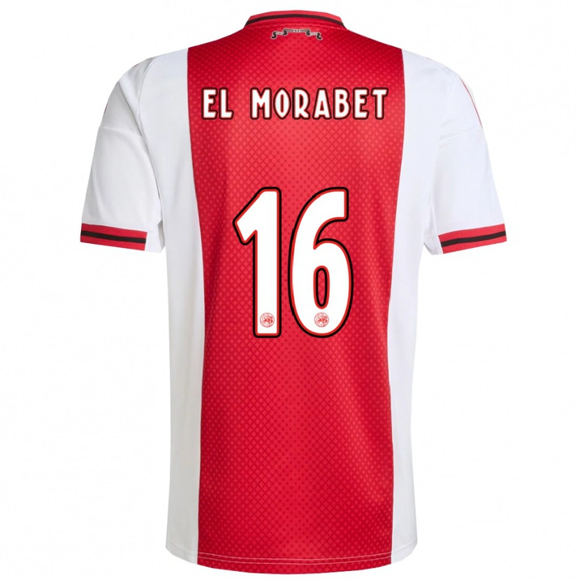 Danxen Mujer Camiseta Younes El Morabet #16 Rojo Blanco 1ª Equipación 2025/26 La Camisa