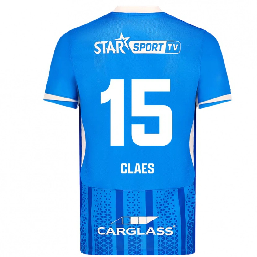 Danxen Mujer Camiseta Thomas Claes #15 Azul Blanco 1ª Equipación 2025/26 La Camisa