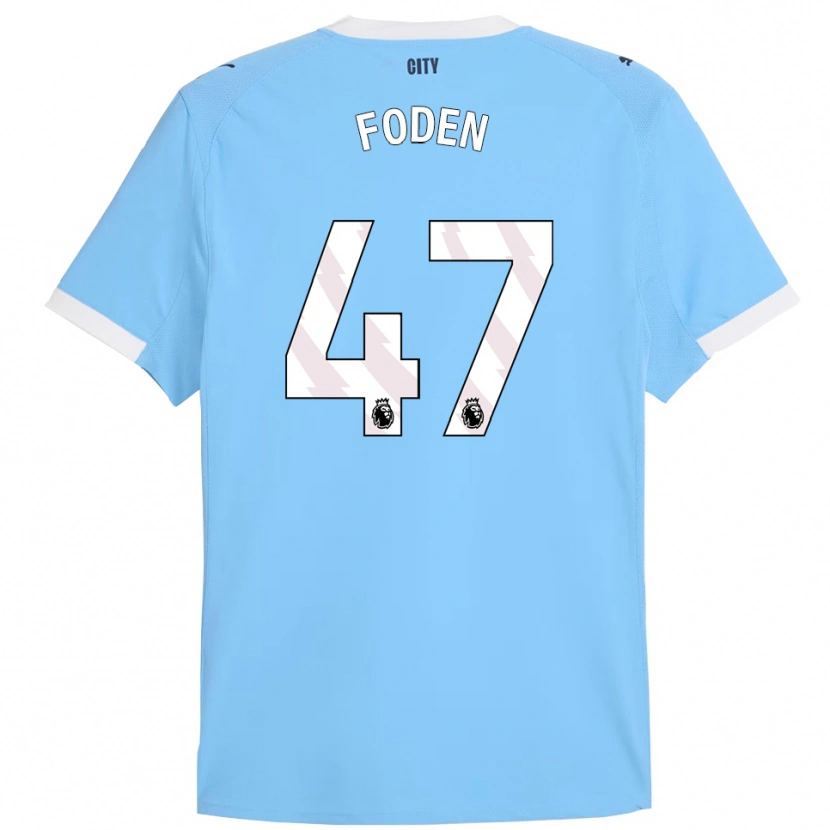 Danxen Mujer Camiseta Phil Foden #47 Celeste Blanco 1ª Equipación 2025/26 La Camisa