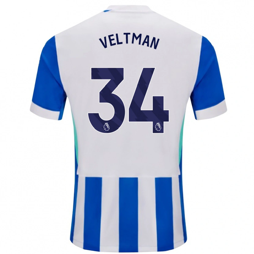 Danxen Mujer Camiseta Joël Veltman #34 Azul Blanco 1ª Equipación 2025/26 La Camisa