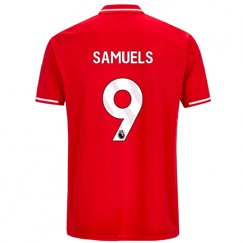 Danxen Mujer Camiseta Shakur Samuels #9 Rojo Blanco 1ª Equipación 2025/26 La Camisa