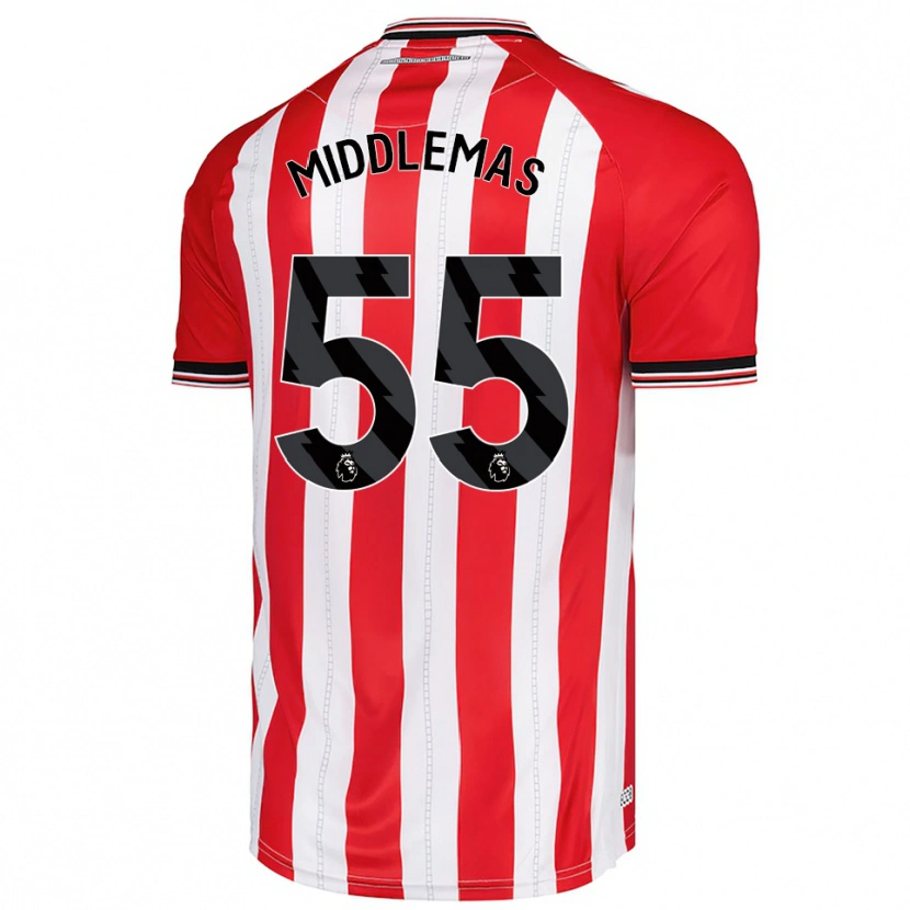 Danxen Mujer Camiseta Ben Middlemas #55 Rojo Blanco 1ª Equipación 2025/26 La Camisa