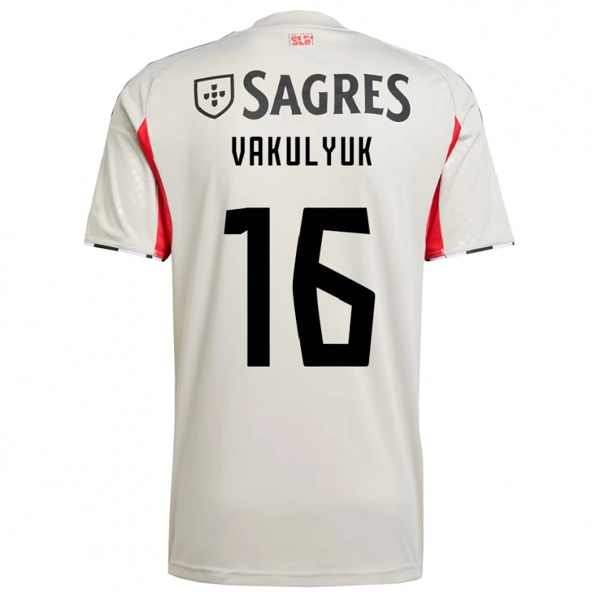 Danxen Mujer Camiseta André Vakulyuk #16 Blanco Roto Rojo 2ª Equipación 2025/26 La Camisa