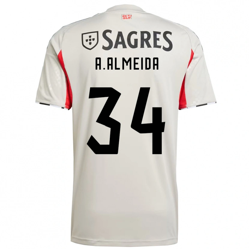 Danxen Mujer Camiseta Andre Almeida #34 Blanco Roto Rojo 2ª Equipación 2025/26 La Camisa