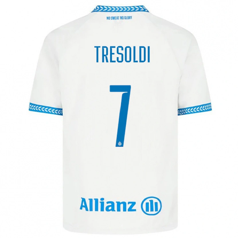 Danxen Mujer Camiseta Nicolò Tresoldi #7 Azul Blanco 2ª Equipación 2025/26 La Camisa