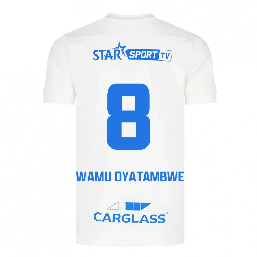 Danxen Mujer Camiseta Matthias Wamu Oyatambwe #8 Blanco Azul 2ª Equipación 2025/26 La Camisa