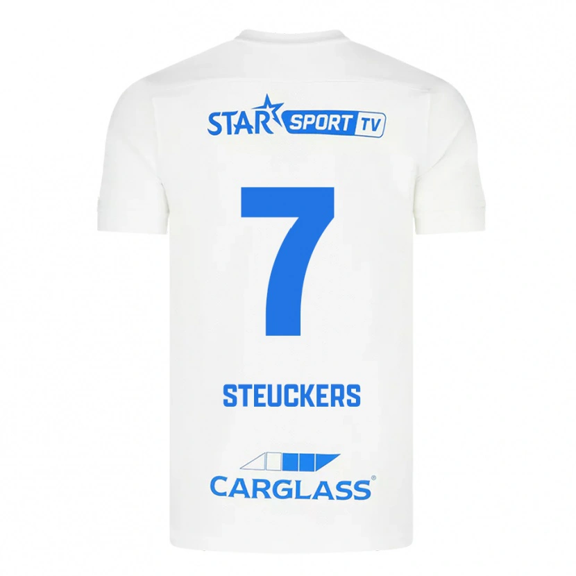 Danxen Mujer Camiseta Jarne Steuckers #7 Blanco Azul 2ª Equipación 2025/26 La Camisa