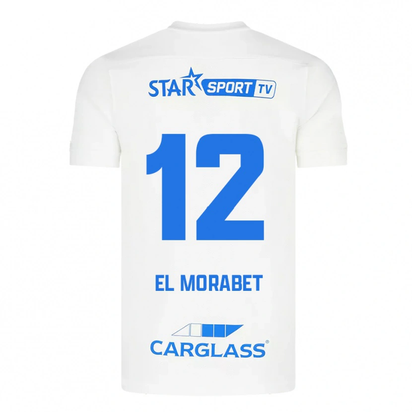 Danxen Mujer Camiseta Sami El Morabet #12 Blanco Azul 2ª Equipación 2025/26 La Camisa