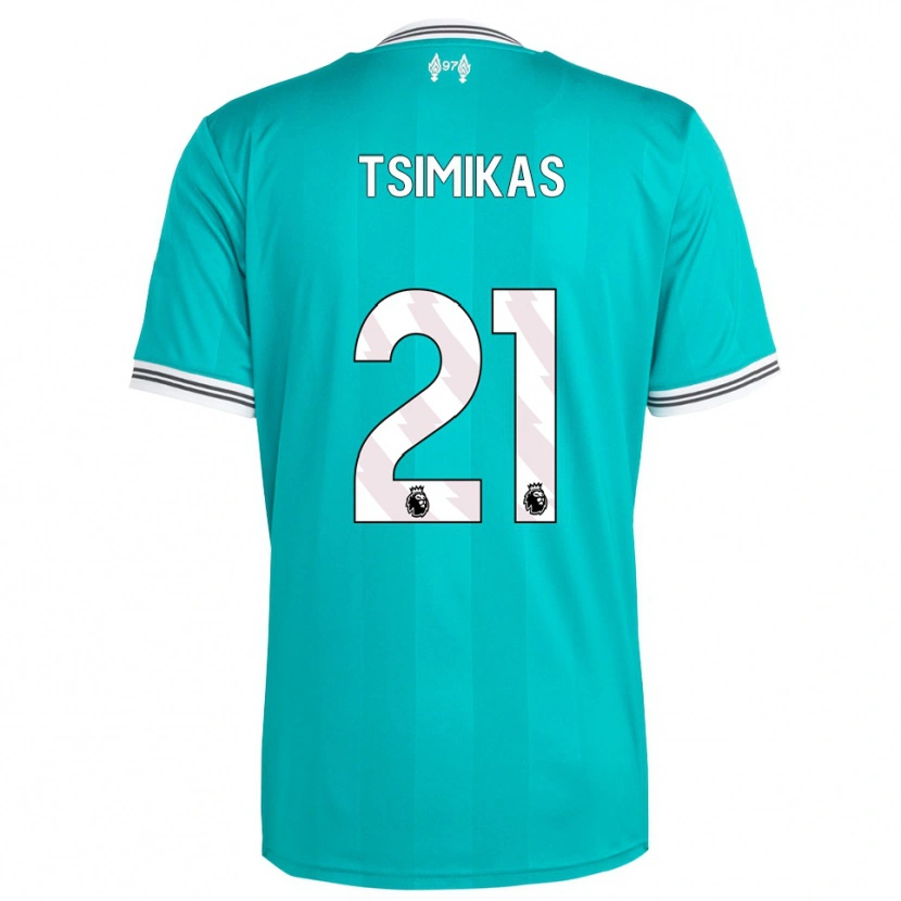 Danxen Mujer Camiseta Konstantinos Tsimikas #21 Verde Blanco Equipación Tercera 2025/26 La Camisa