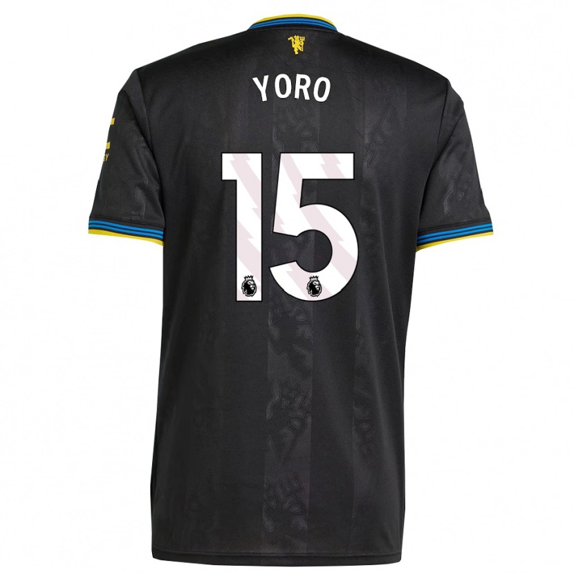 Danxen Mujer Camiseta Leny Yoro #15 Negro Amarillo Azul Equipación Tercera 2025/26 La Camisa