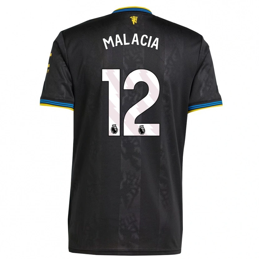 Danxen Mujer Camiseta Tyrell Malacia #12 Negro Amarillo Azul Equipación Tercera 2025/26 La Camisa