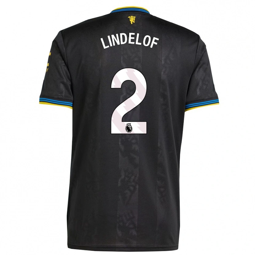 Danxen Mujer Camiseta Victor Lindelof #2 Negro Amarillo Azul Equipación Tercera 2025/26 La Camisa