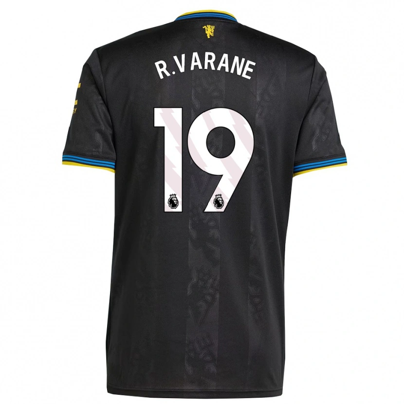 Danxen Mujer Camiseta Raphael Varane #19 Negro Amarillo Azul Equipación Tercera 2025/26 La Camisa