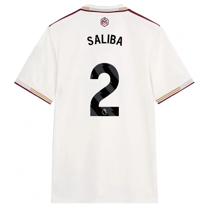Danxen Mujer Camiseta William Saliba #2 Blanco Roto Borgoña Equipación Tercera 2025/26 La Camisa
