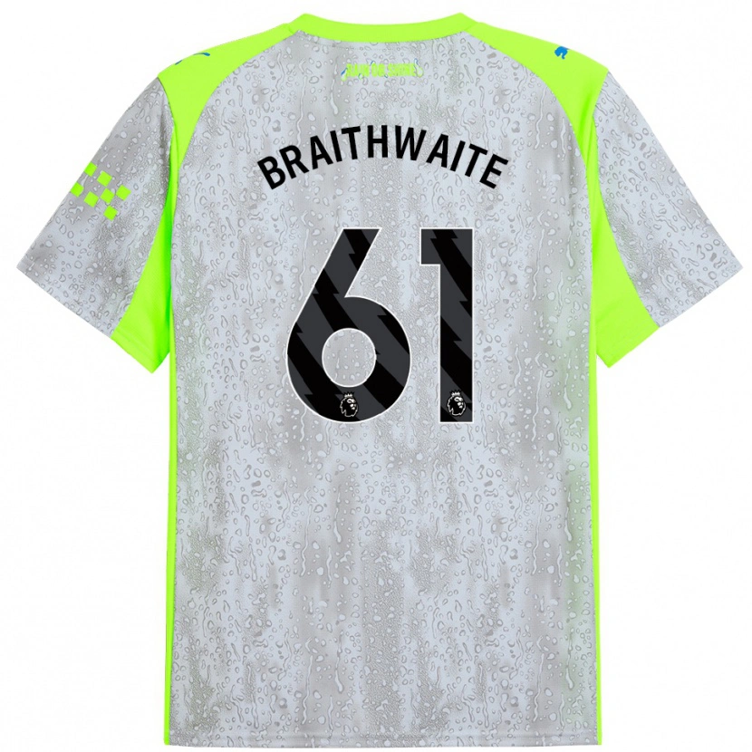 Danxen Mujer Camiseta Kaden Braithwaite #61 Gris Amarillo Equipación Tercera 2025/26 La Camisa