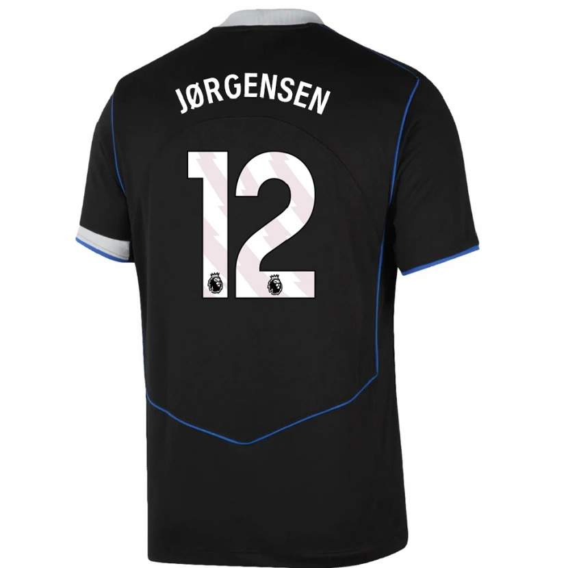 Danxen Mujer Camiseta Filip Jørgensen #12 Negro Azul Plata Equipación Tercera 2025/26 La Camisa