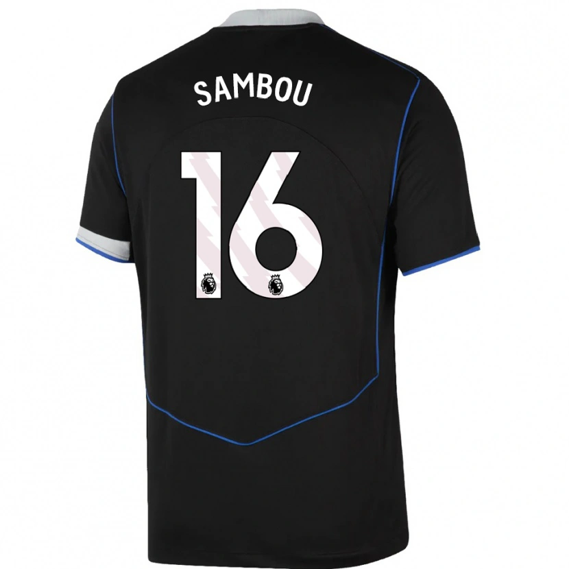 Danxen Mujer Camiseta Gabriel Sambou #16 Negro Azul Plata Equipación Tercera 2025/26 La Camisa