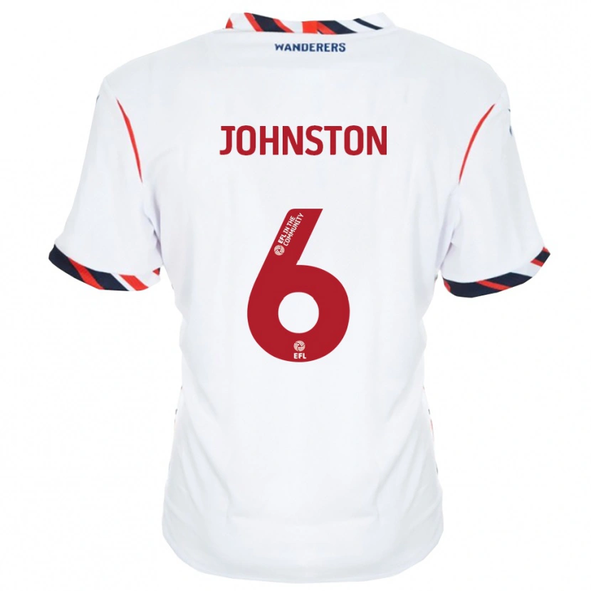Danxen Niño Camiseta George Johnston #6 Blanco Rojo 1ª Equipación 2025/26 La Camisa