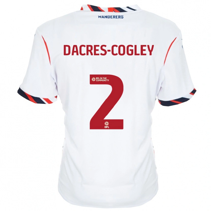 Danxen Niño Camiseta Josh Dacres-Cogley #2 Blanco Rojo 1ª Equipación 2025/26 La Camisa