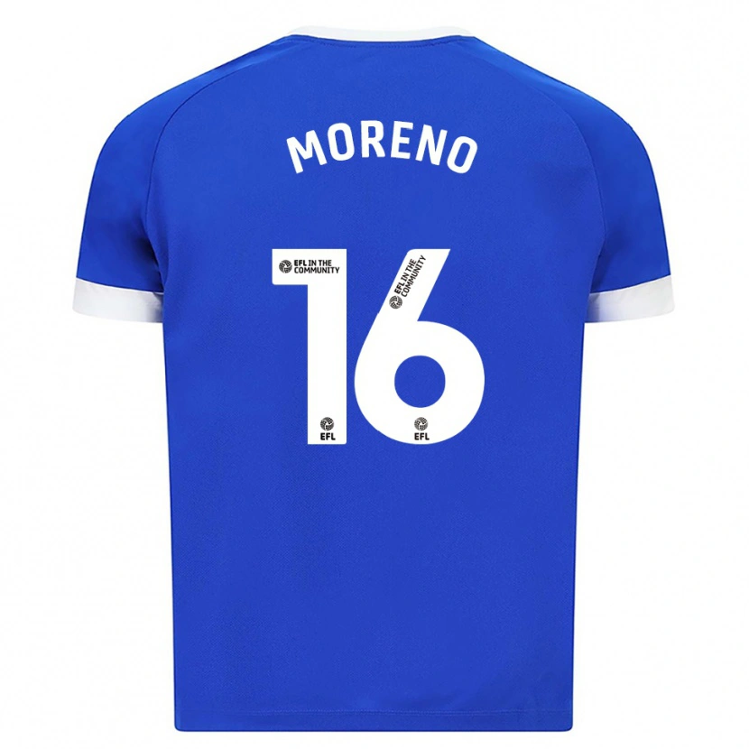 Danxen Niño Camiseta Paul Moreno #16 Azul Blanco 1ª Equipación 2025/26 La Camisa