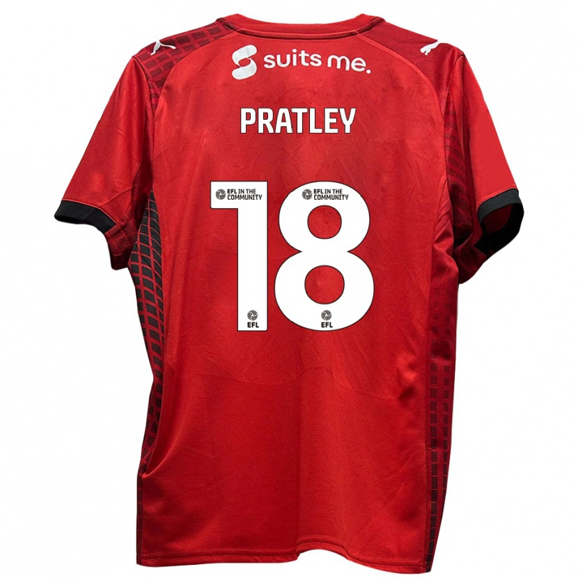 Danxen Niño Camiseta Darren Pratley #18 Rojo Negro 1ª Equipación 2025/26 La Camisa