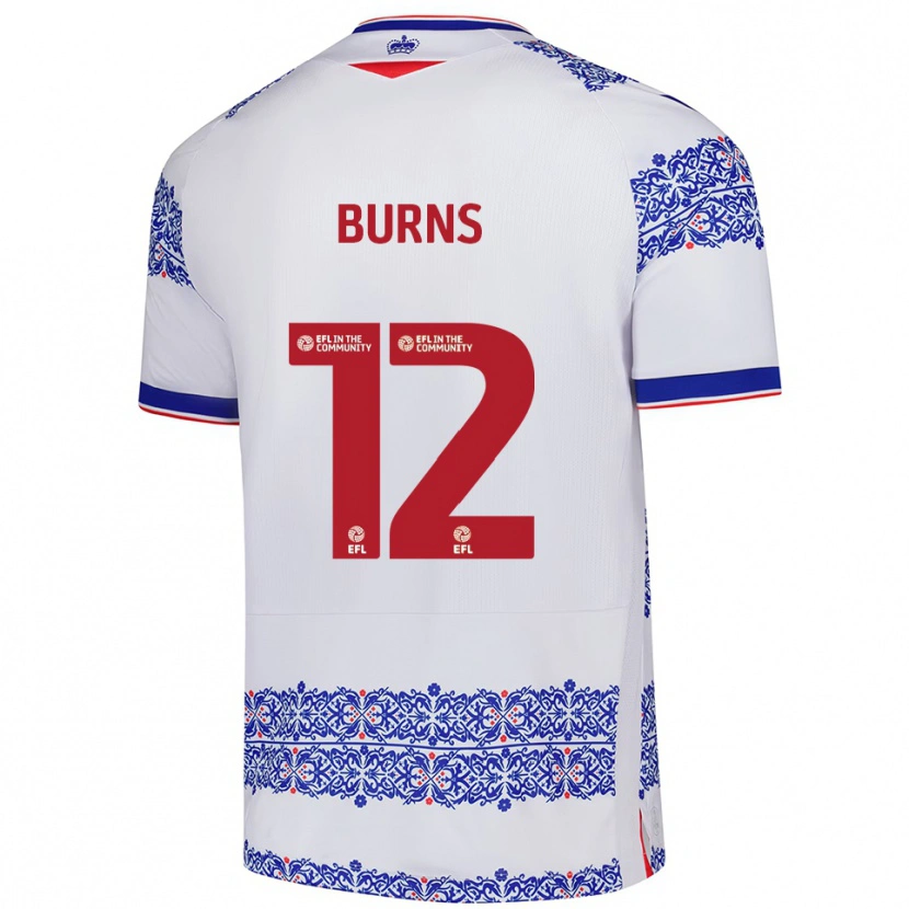 Danxen Niño Camiseta Finley Burns #12 Blanco Azul 1ª Equipación 2025/26 La Camisa