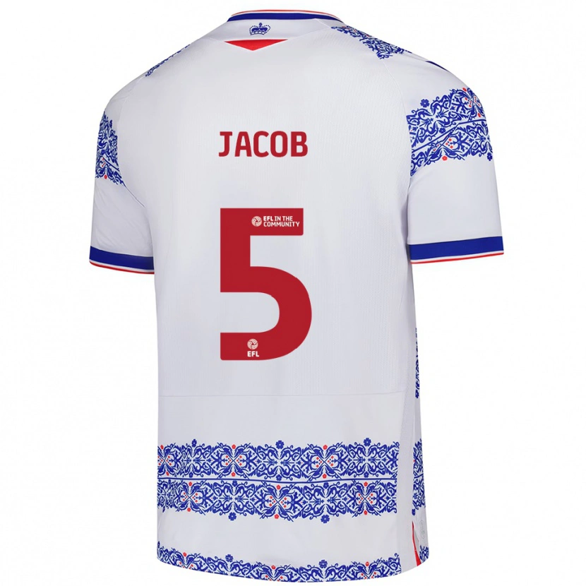 Danxen Niño Camiseta Matty Jacob #5 Blanco Azul 1ª Equipación 2025/26 La Camisa