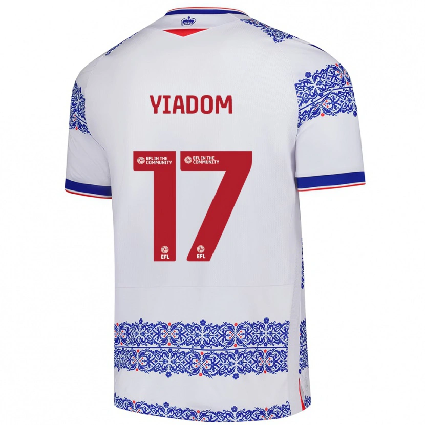 Danxen Niño Camiseta Andy Yiadom #17 Blanco Azul 1ª Equipación 2025/26 La Camisa