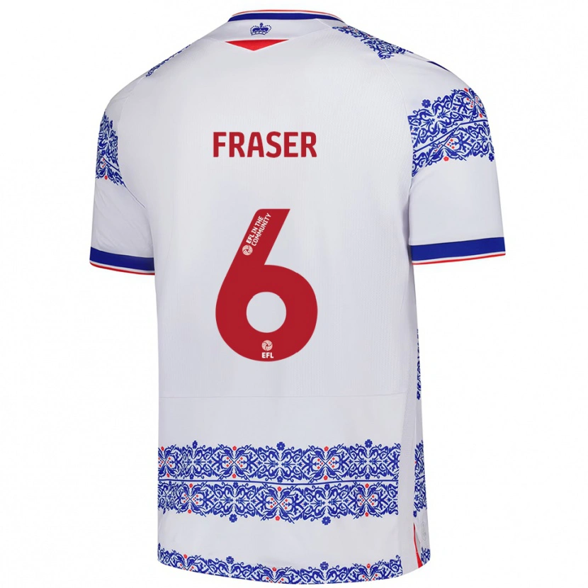 Danxen Niño Camiseta Liam Fraser #6 Blanco Azul 1ª Equipación 2025/26 La Camisa
