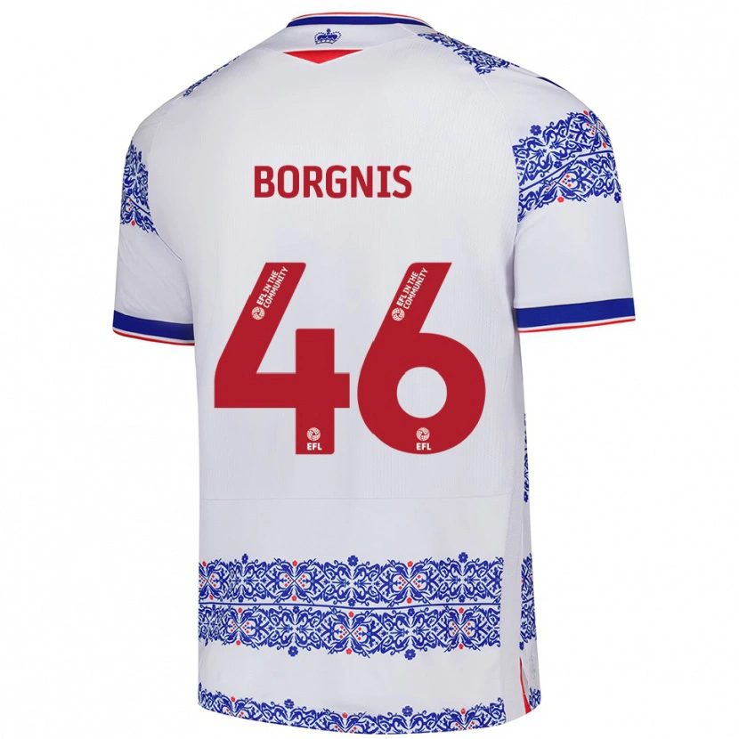 Danxen Niño Camiseta Jacob Borgnis #46 Blanco Azul 1ª Equipación 2025/26 La Camisa