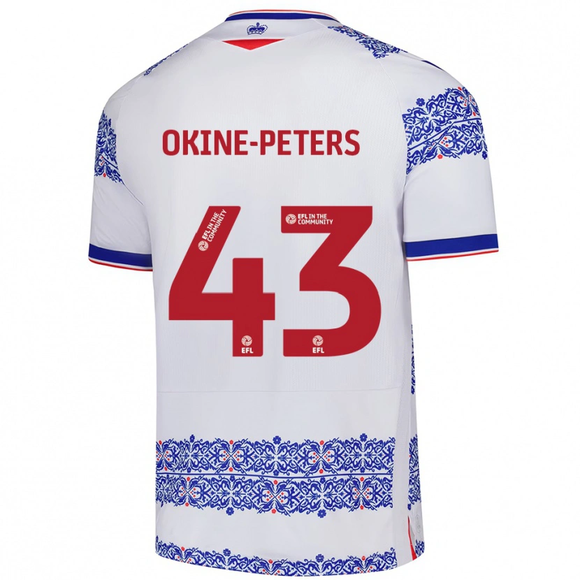 Danxen Niño Camiseta Jeremiah Okine-Peters #43 Blanco Azul 1ª Equipación 2025/26 La Camisa