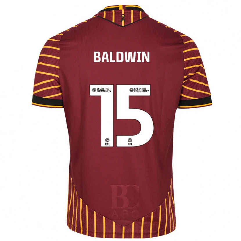 Danxen Niño Camiseta Aden Baldwin #15 Naranja Borgoña 1ª Equipación 2025/26 La Camisa
