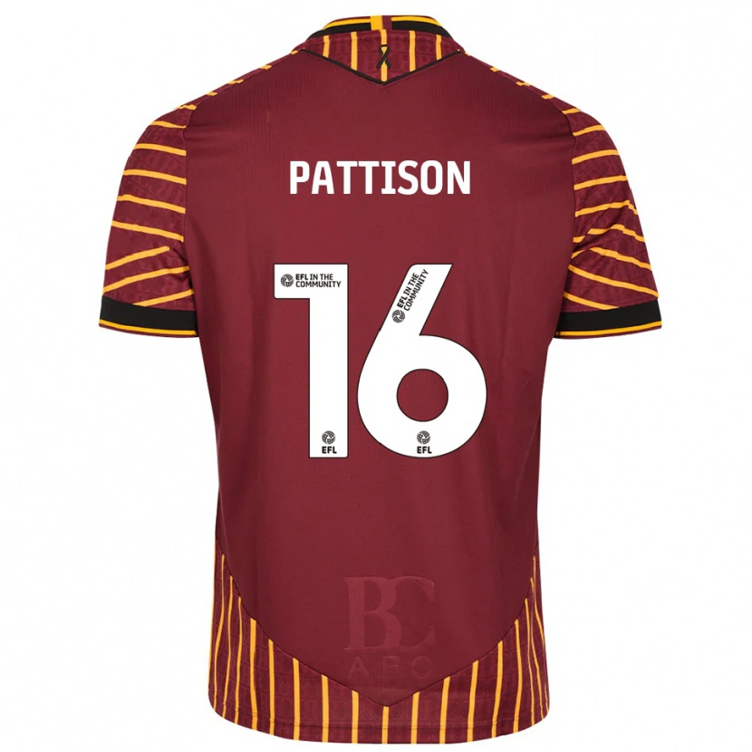 Danxen Niño Camiseta Alex Pattison #16 Naranja Borgoña 1ª Equipación 2025/26 La Camisa