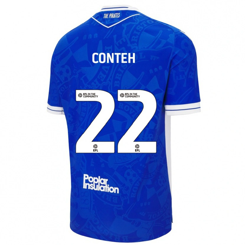 Danxen Niño Camiseta Kamil Conteh #22 Azul Blanco 1ª Equipación 2025/26 La Camisa