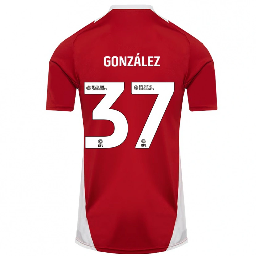 Danxen Niño Camiseta Dani González #37 Rojo Blanco Dorado 1ª Equipación 2025/26 La Camisa