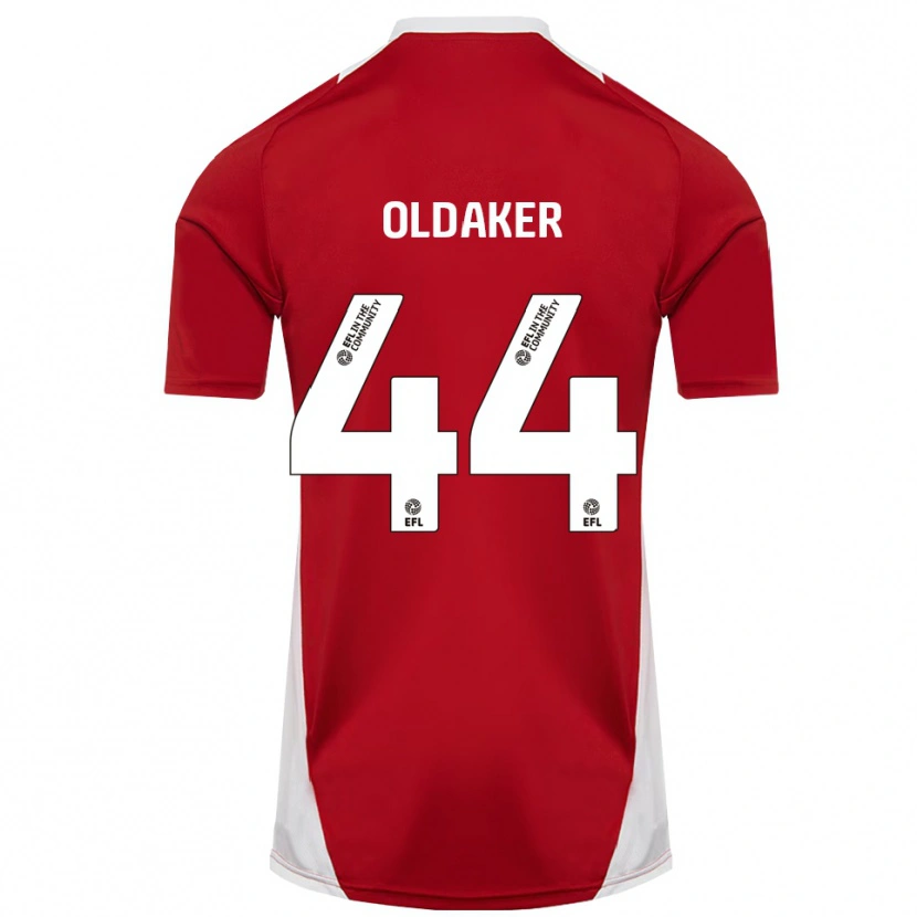 Danxen Niño Camiseta Darren Oldaker #44 Rojo Blanco Dorado 1ª Equipación 2025/26 La Camisa