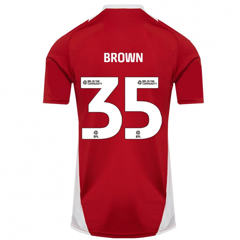 Danxen Niño Camiseta Jaxon Brown #35 Rojo Blanco Dorado 1ª Equipación 2025/26 La Camisa