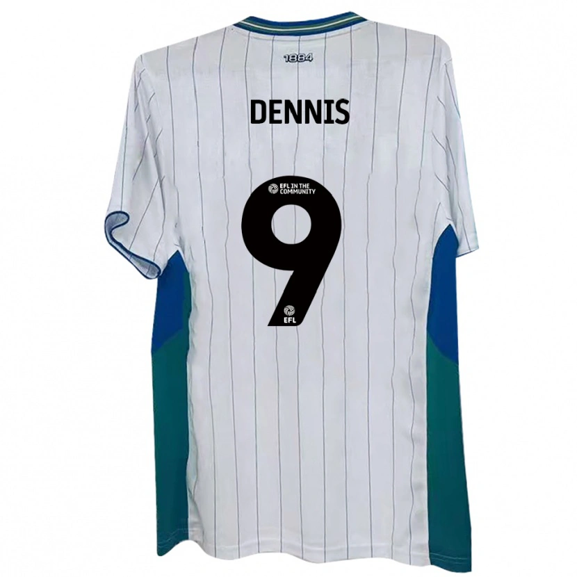 Danxen Niño Camiseta Kristian Dennis #9 Blanco Verde Azul 1ª Equipación 2025/26 La Camisa