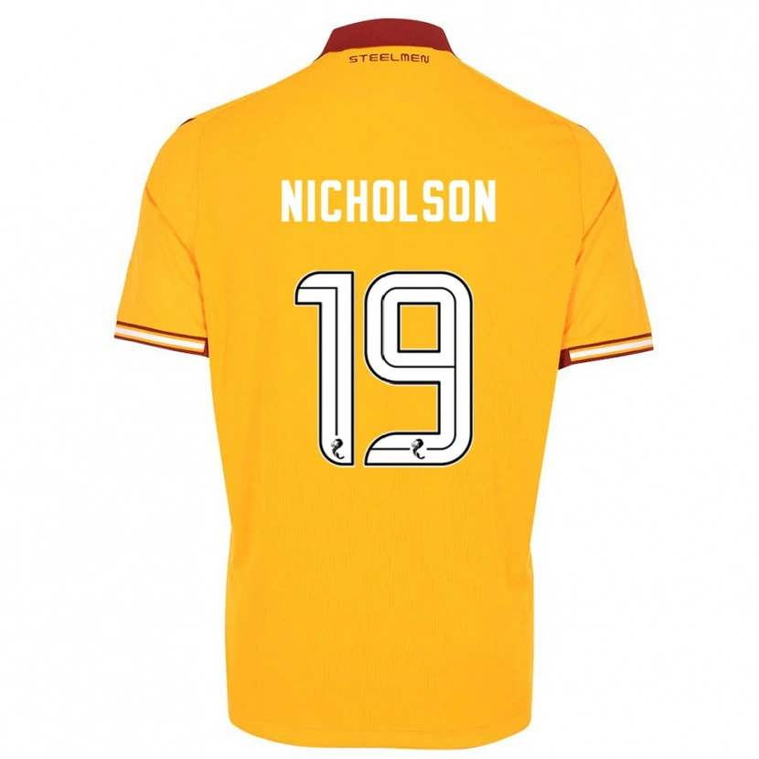 Danxen Niño Camiseta Sam Nicholson #19 Amarillo Borgoña 1ª Equipación 2025/26 La Camisa