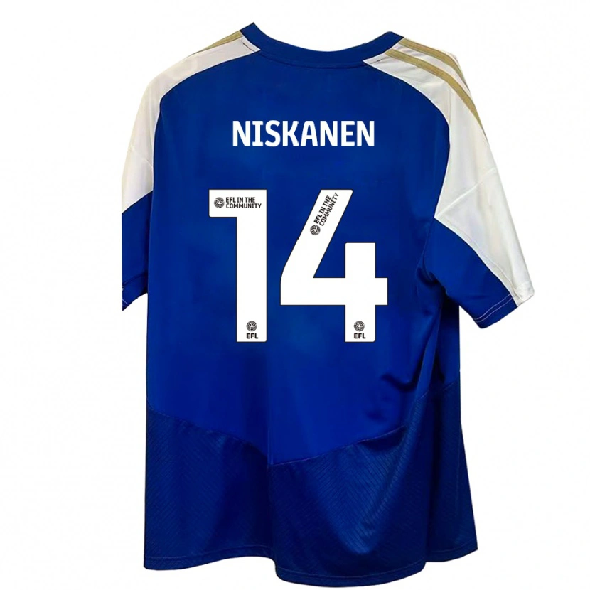 Danxen Niño Camiseta Ilmari Niskanen #14 Azul Blanco Dorado 2ª Equipación 2025/26 La Camisa
