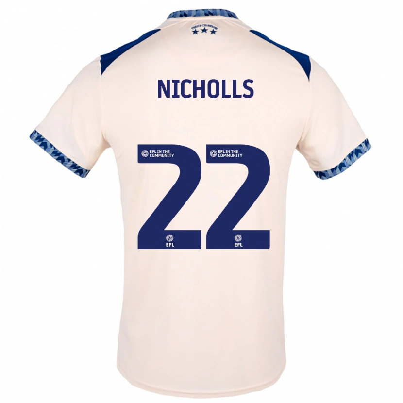 Danxen Niño Camiseta Lee Nicholls #22 Blanco Hueso Azul Marino 2ª Equipación 2025/26 La Camisa