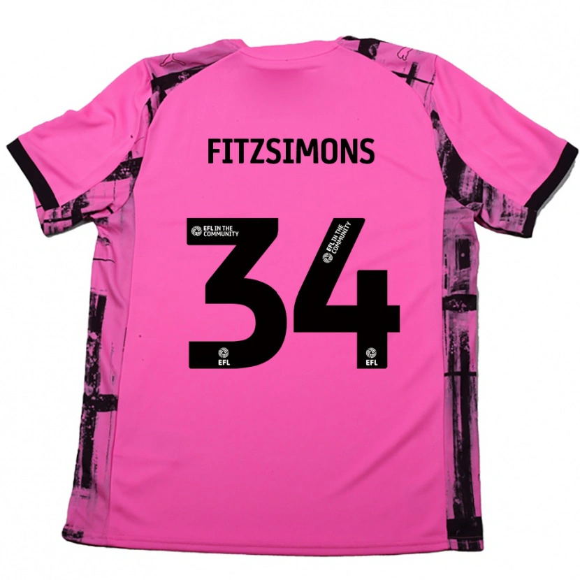 Danxen Niño Camiseta Ross Fitzsimons #34 Rojo Rosado Negro 2ª Equipación 2025/26 La Camisa