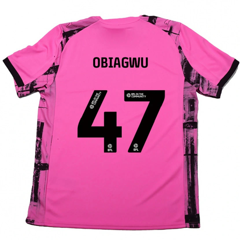 Danxen Niño Camiseta Fran Obiagwu #47 Rojo Rosado Negro 2ª Equipación 2025/26 La Camisa
