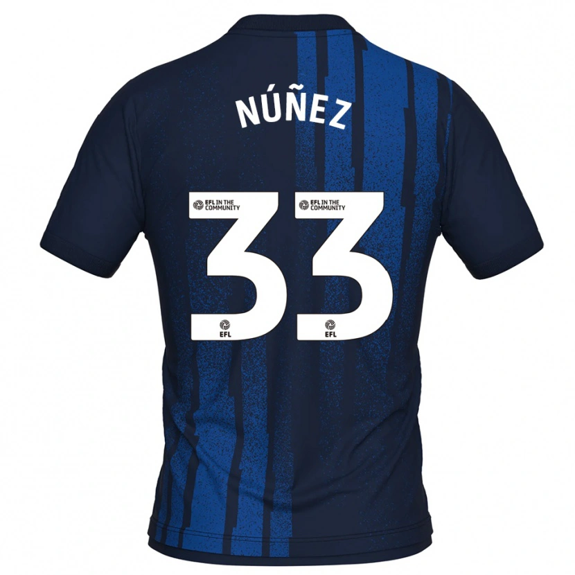 Danxen Niño Camiseta Anthony Núñez #33 Azul Marino Blanco 2ª Equipación 2025/26 La Camisa