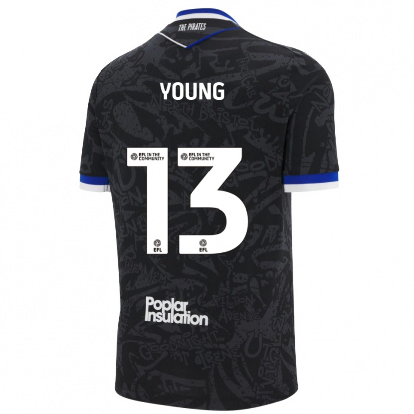 Danxen Niño Camiseta Brad Young #13 Negro Blanco 2ª Equipación 2025/26 La Camisa