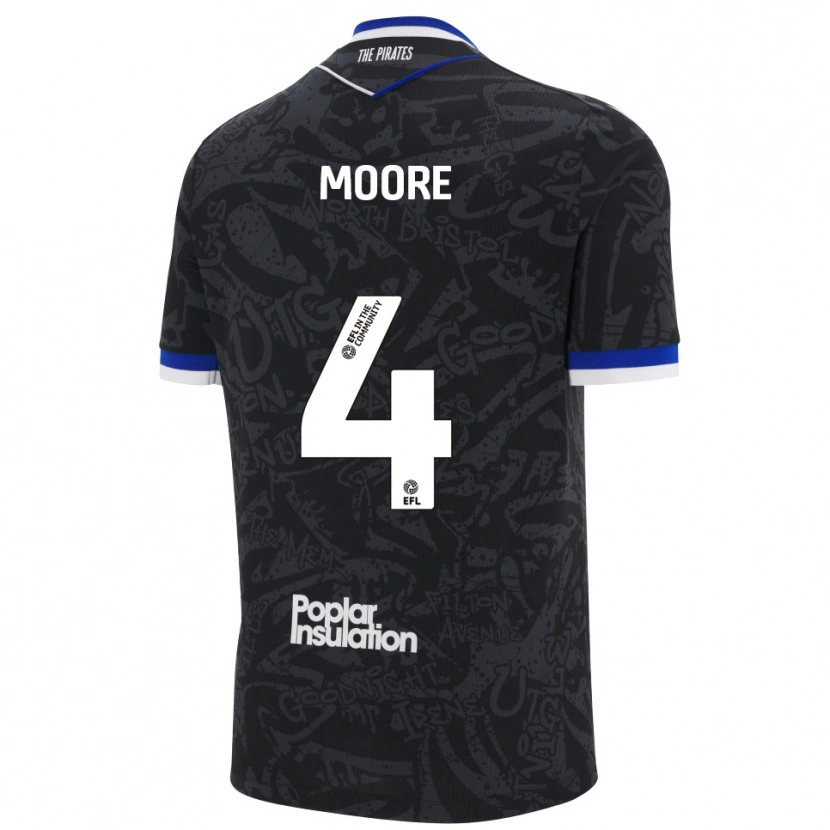 Danxen Niño Camiseta Taylor Moore #4 Negro Blanco 2ª Equipación 2025/26 La Camisa