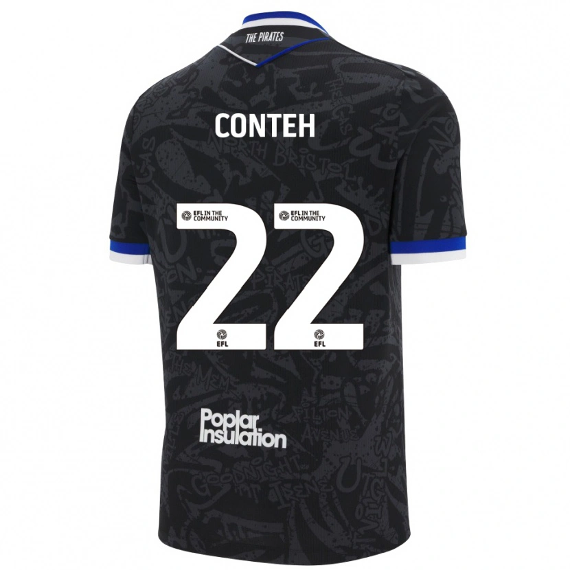 Danxen Niño Camiseta Kamil Conteh #22 Negro Blanco 2ª Equipación 2025/26 La Camisa